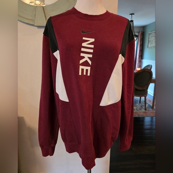 Nike Men's Size Small Hybrid Fleece Sweatshirt Burgundy White Black Swoosh - Picture 2 of 11